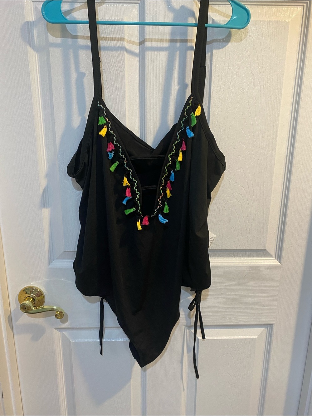 SHEIN Black bodysuit with Multicolor Tassel Trim size 30 nwt